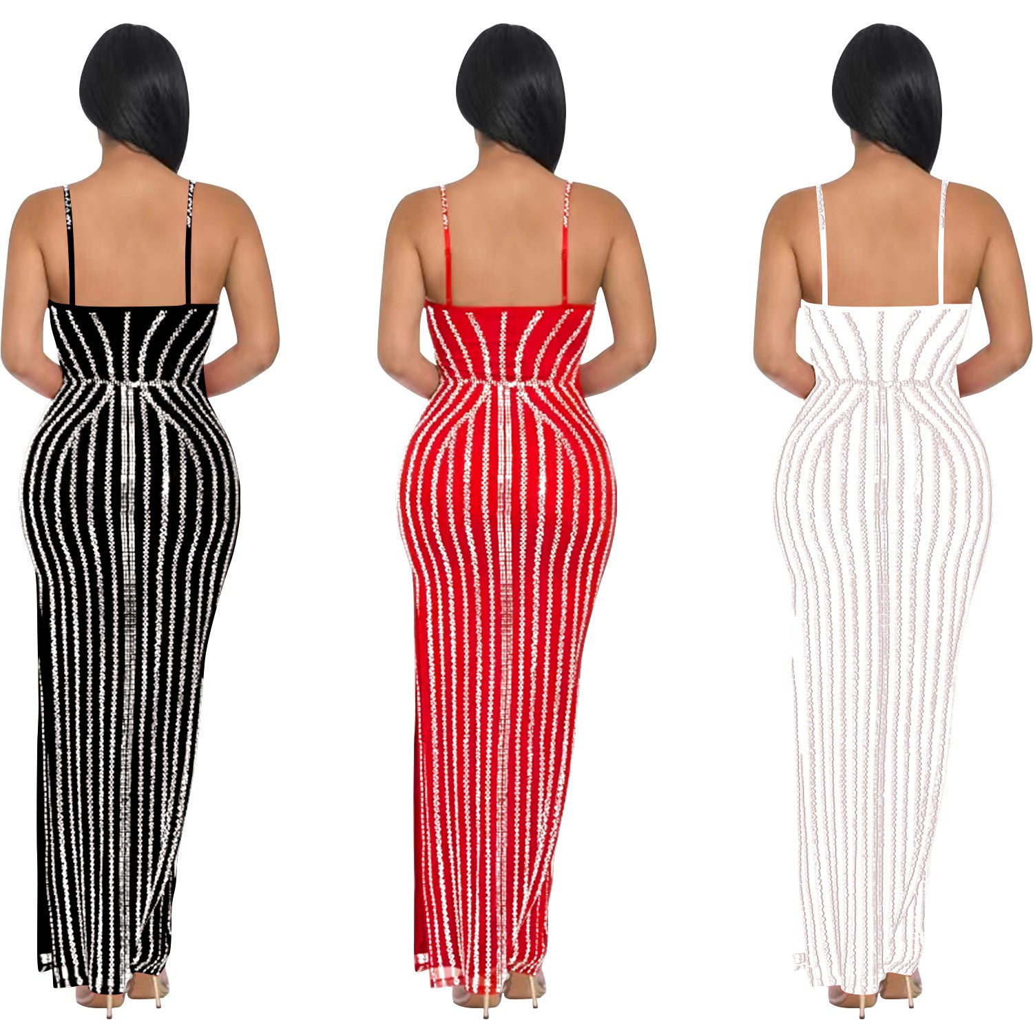 Women Solid Beaded Suspender Maxi Dress 8