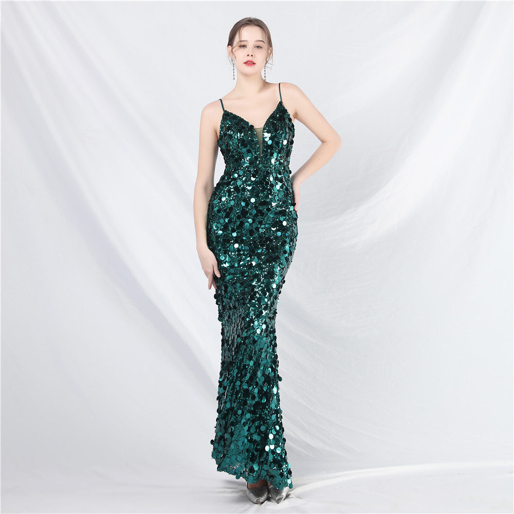 Luxury Sequin Strap Mermaid Gown Elegant Long Evening Dress 8