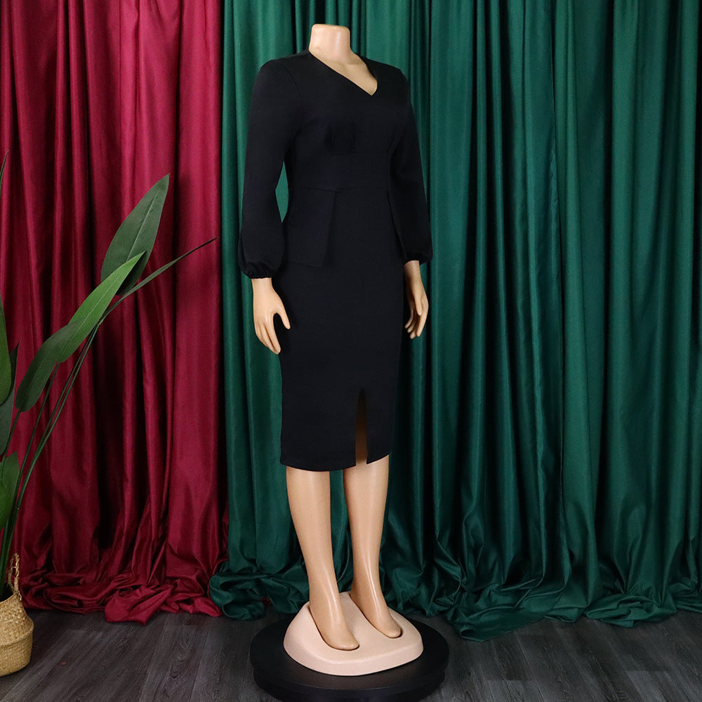 African Women v-neck puff sleeve slit dress 17