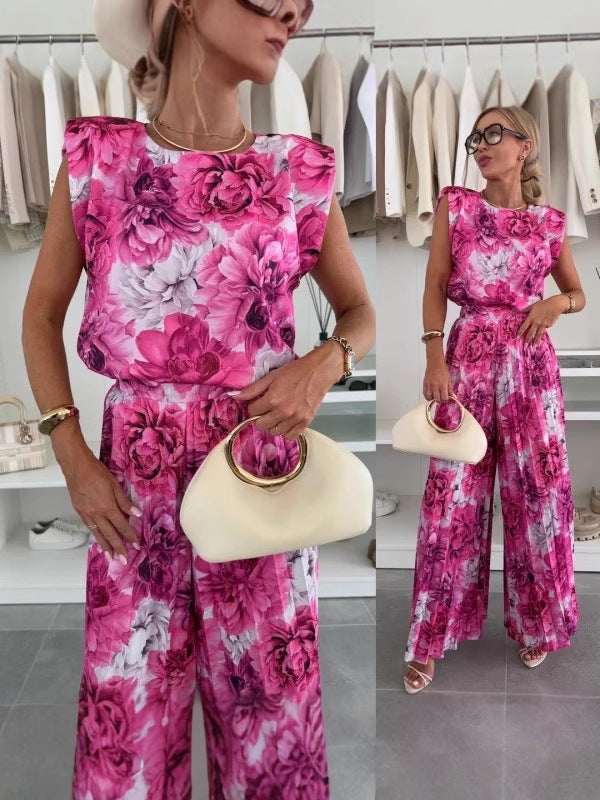 Women Summer Pleated Top and Pleated Wide Leg Pants Two Piece Set 6