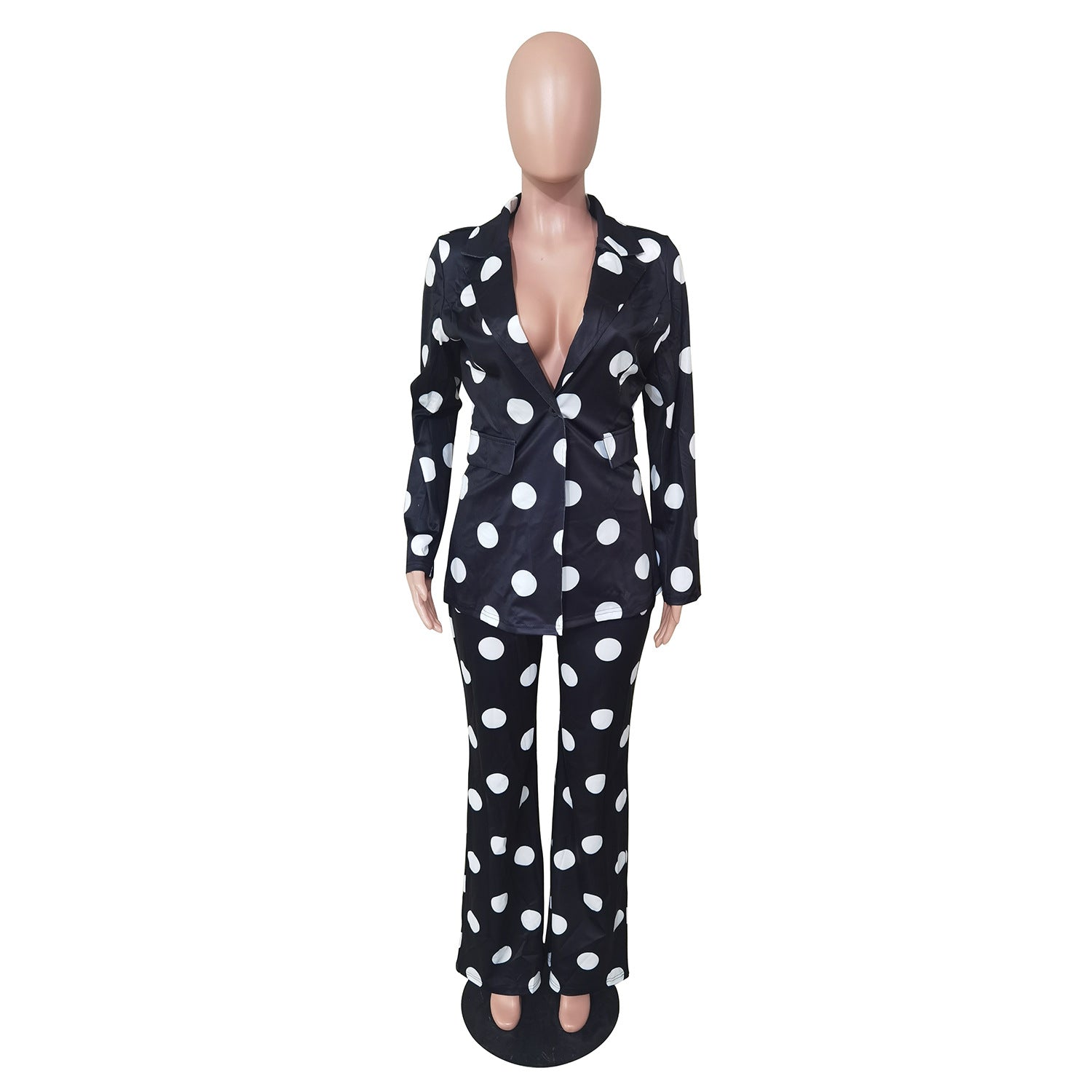 Women's Fashion Casual Polka Dot Print Blazer Pants Two Piece Suit 11