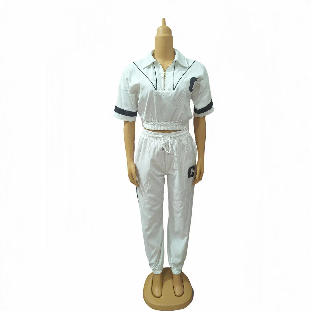 Plus Size African Women contrast color short-sleeved top and leggings Casual two-piece set 5