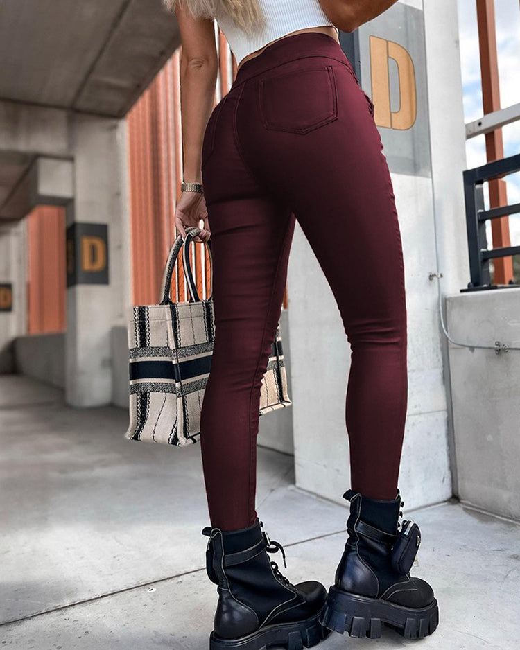 Women's Autumn and Winter High Waist Slim Fit Faux Leather Pants 5