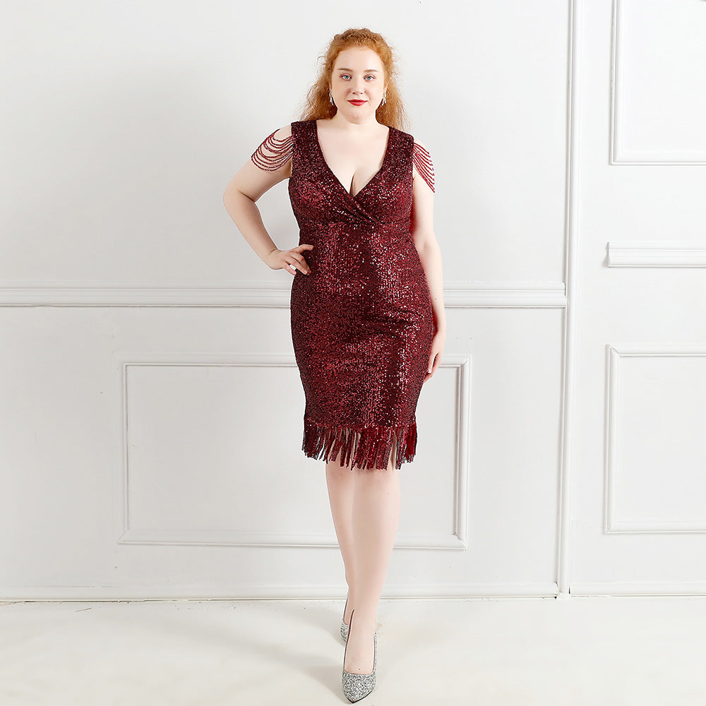 Plus Size Women Sequined Formal Party Midi Evening Dress 7