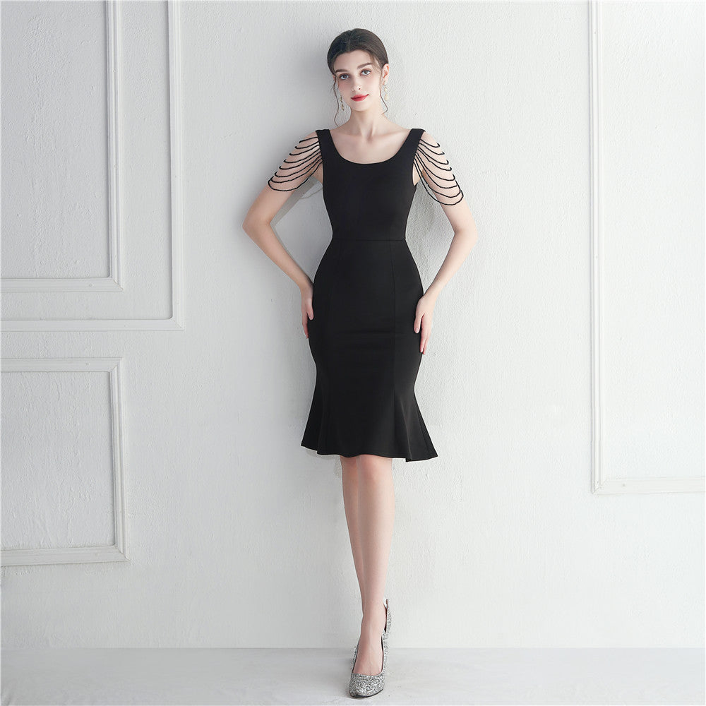 Short beaded bridesmaid exhibition etiquette short dress 11