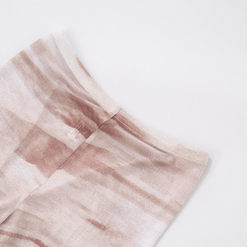 Women Spring and Summer Mesh Print See-Through Tight Pants 24