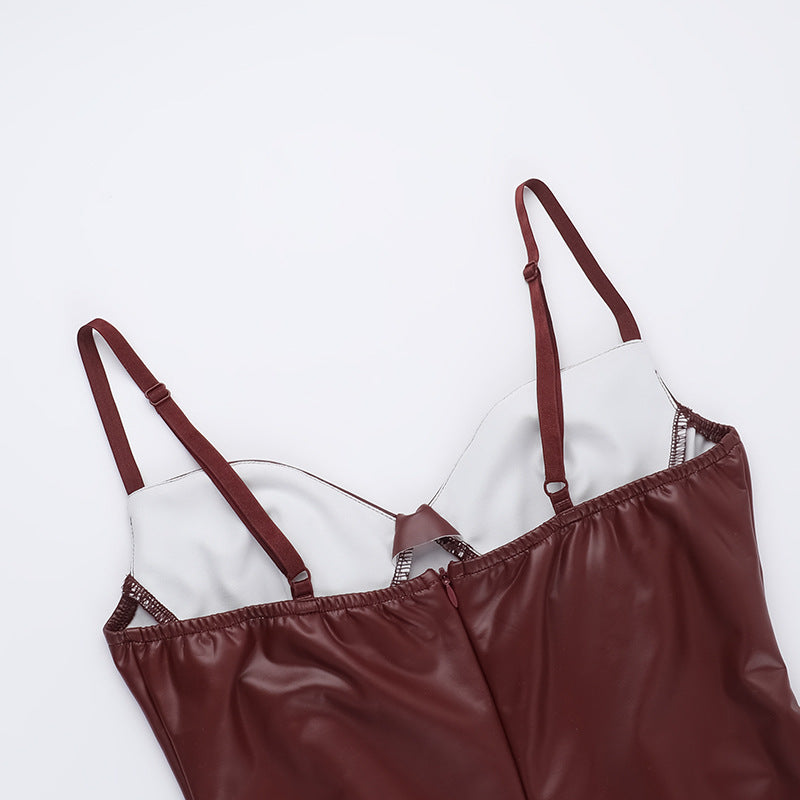 Summer Chic Sexy Slim Waist Tight Fitting Leather Bodycon Dress 8