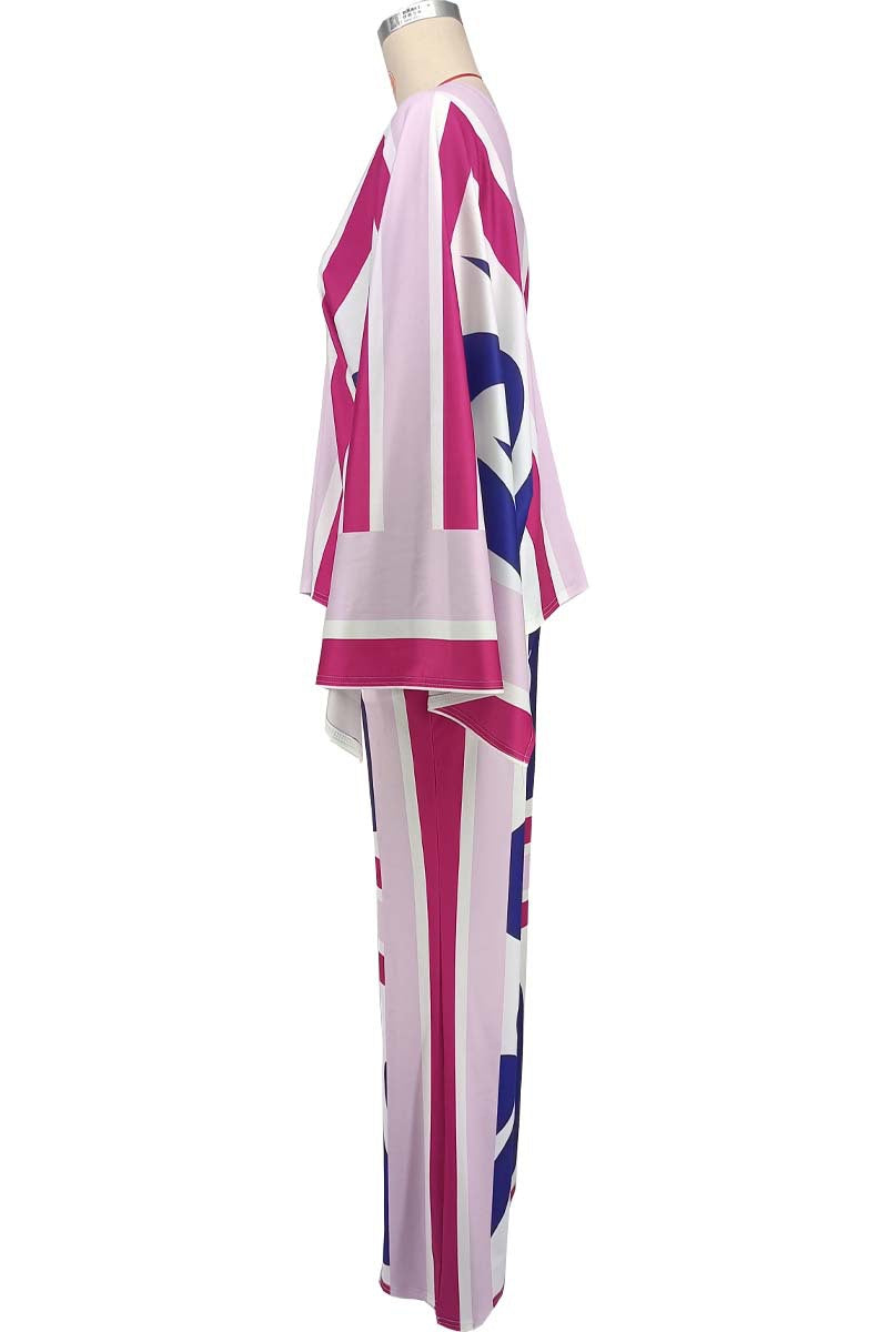 Plus Size Fashion v-Neck Wide Split Long Sleeve Top Bell Bottom Pants Set 9