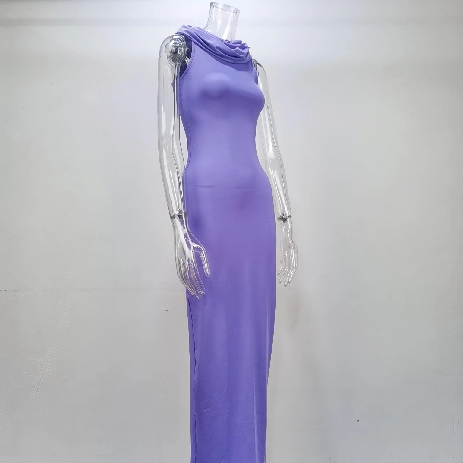 Summer Ladies Solid Color Hooded Sleeveless Bodycon Slit Dress Women 14