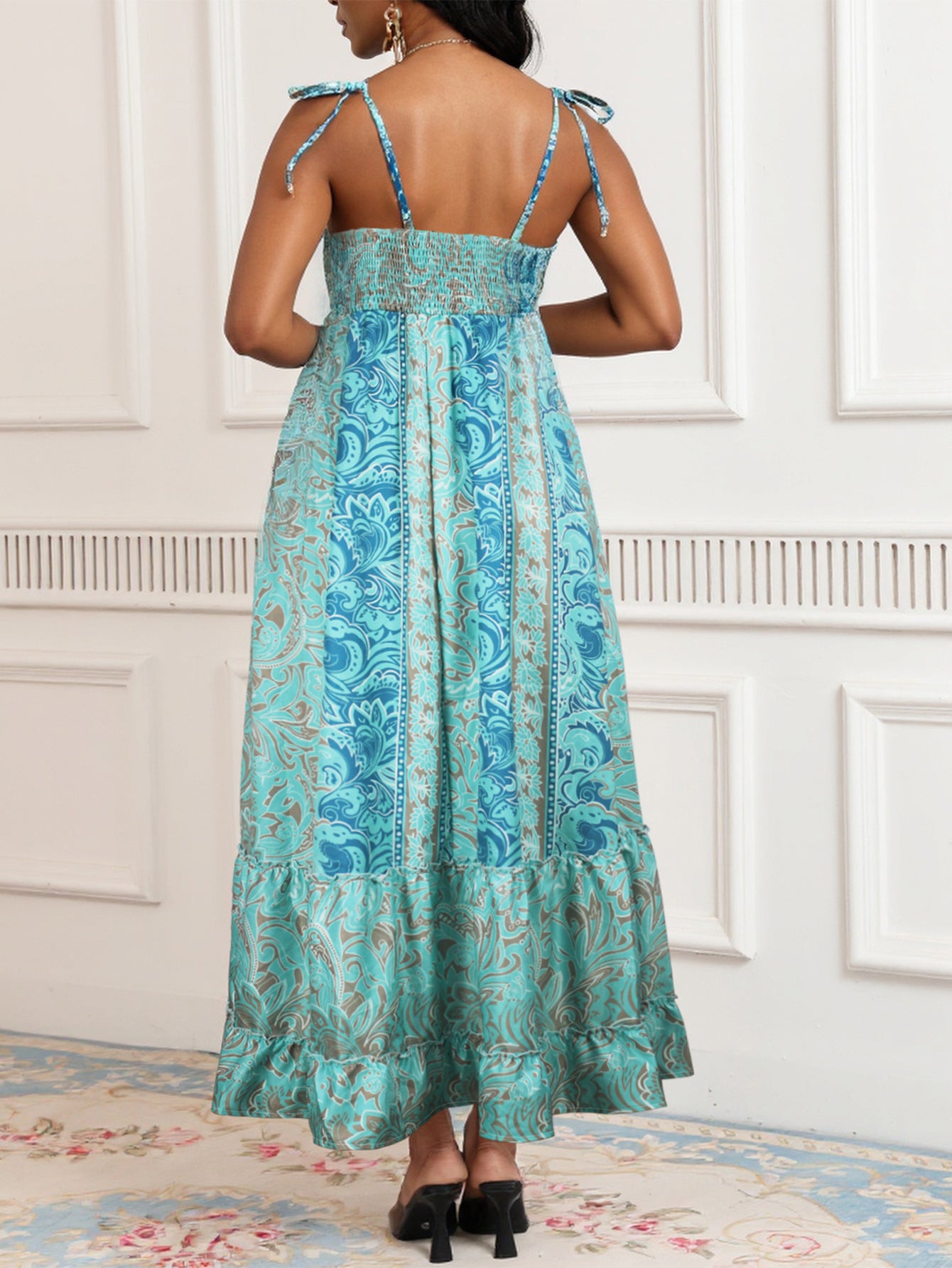 Women's Summer Fashion Elegant V-Neck Strap Plus Size Long Dress 3