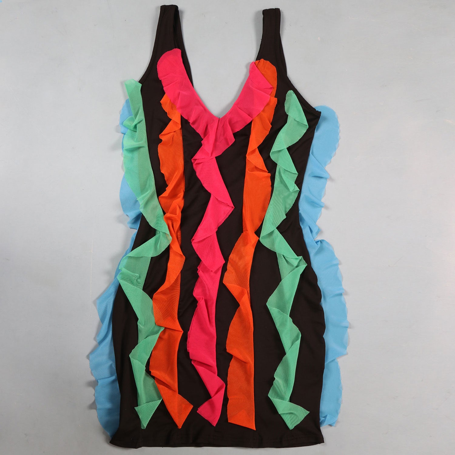 Women Contrasting Ruffles Line Irregular Mini Dress 58