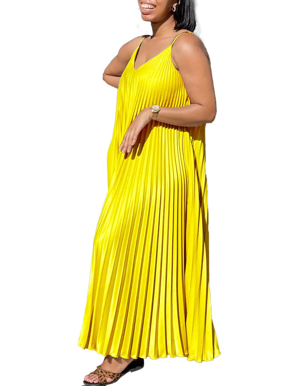 African Women's Summer Style Loose V-Neck Strap Pleated  Holidays Long Dress 9