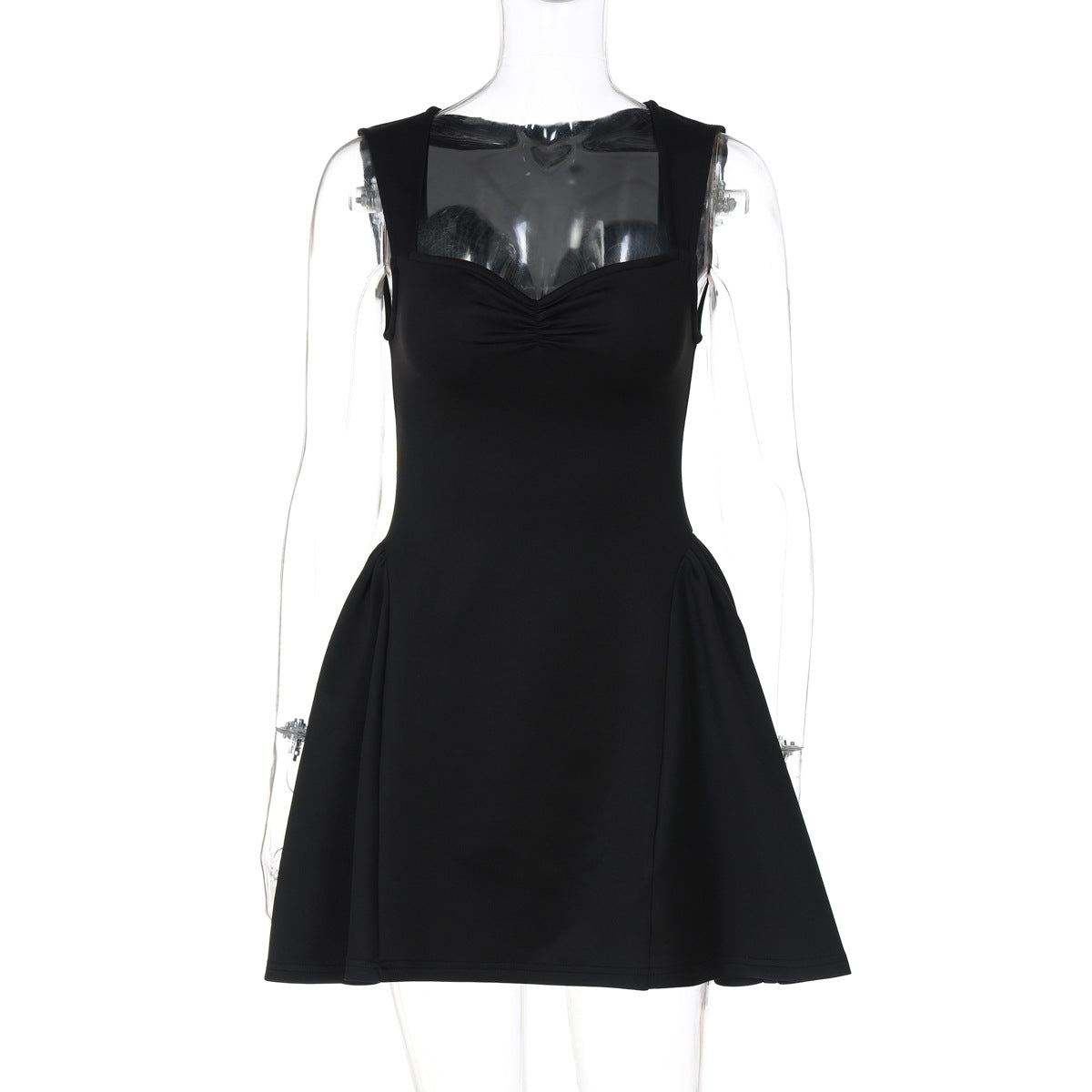 Summer Women's Solid Color Pleated Sexy V-Neck Slim Waist A-line Dress 6