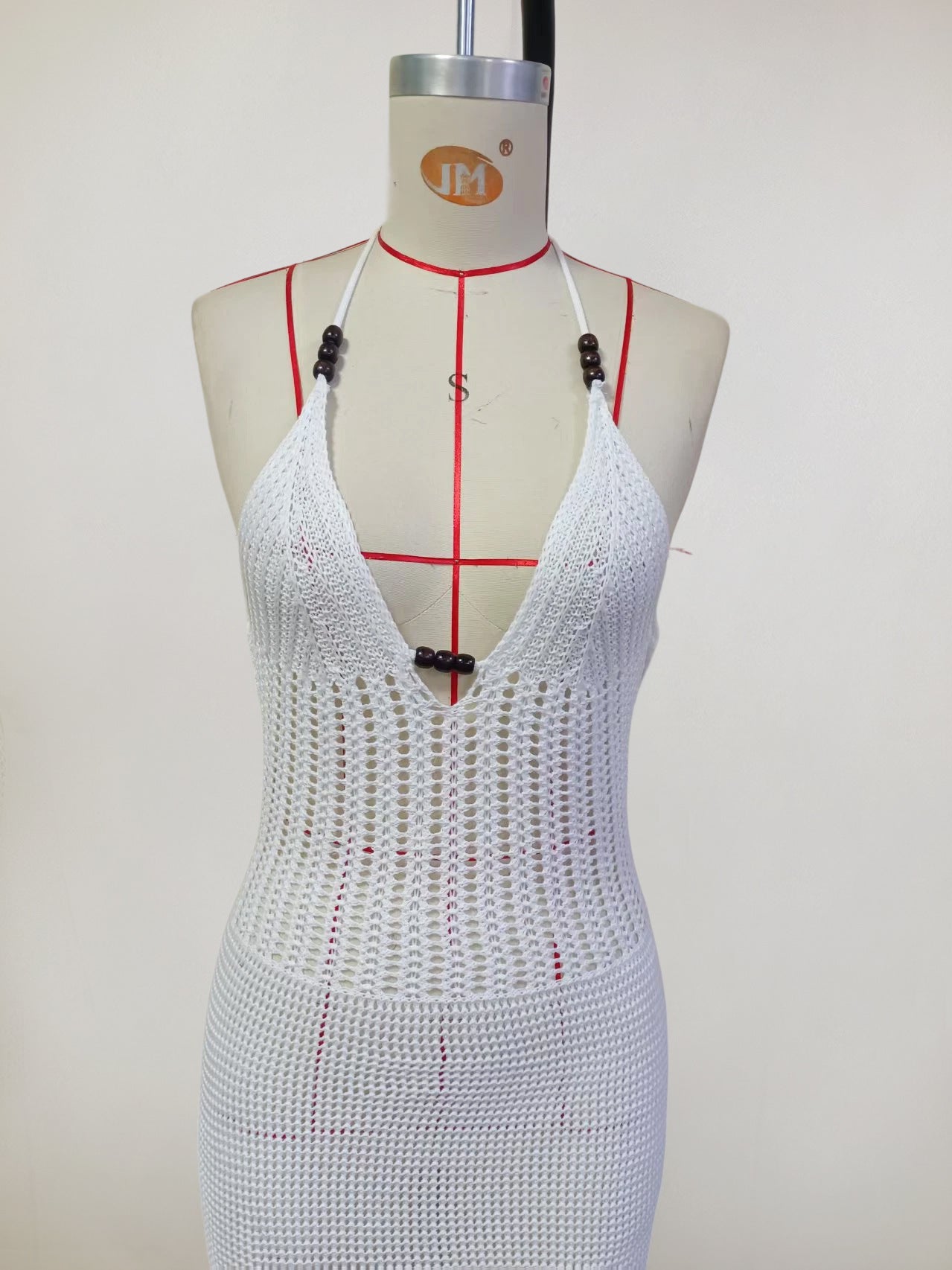 Spring Women's Knitting Sexy V Neck Halter Neck Low Back Beach Dress 24