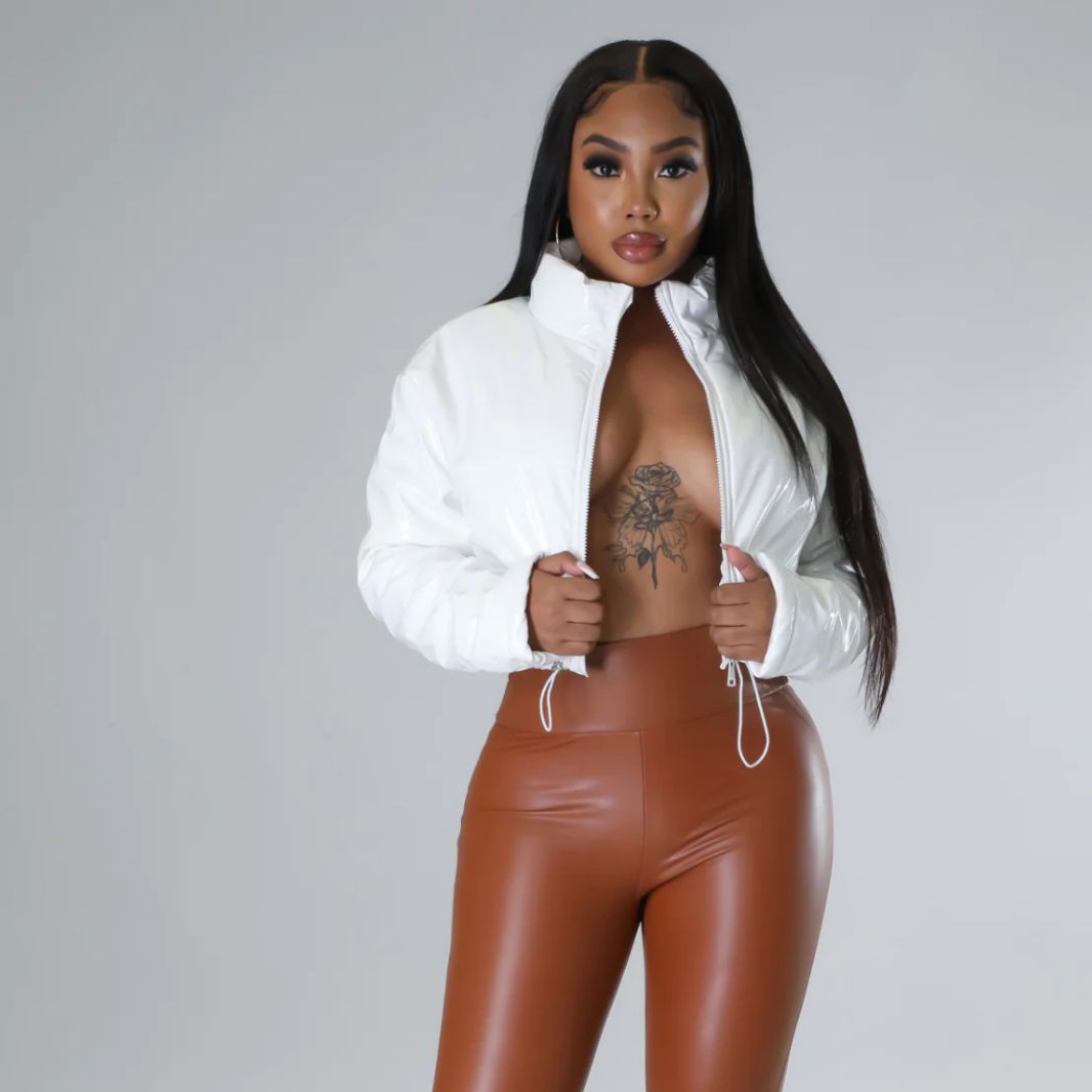 Women Long Sleeve Bright Metallic Padded Crop Jacket