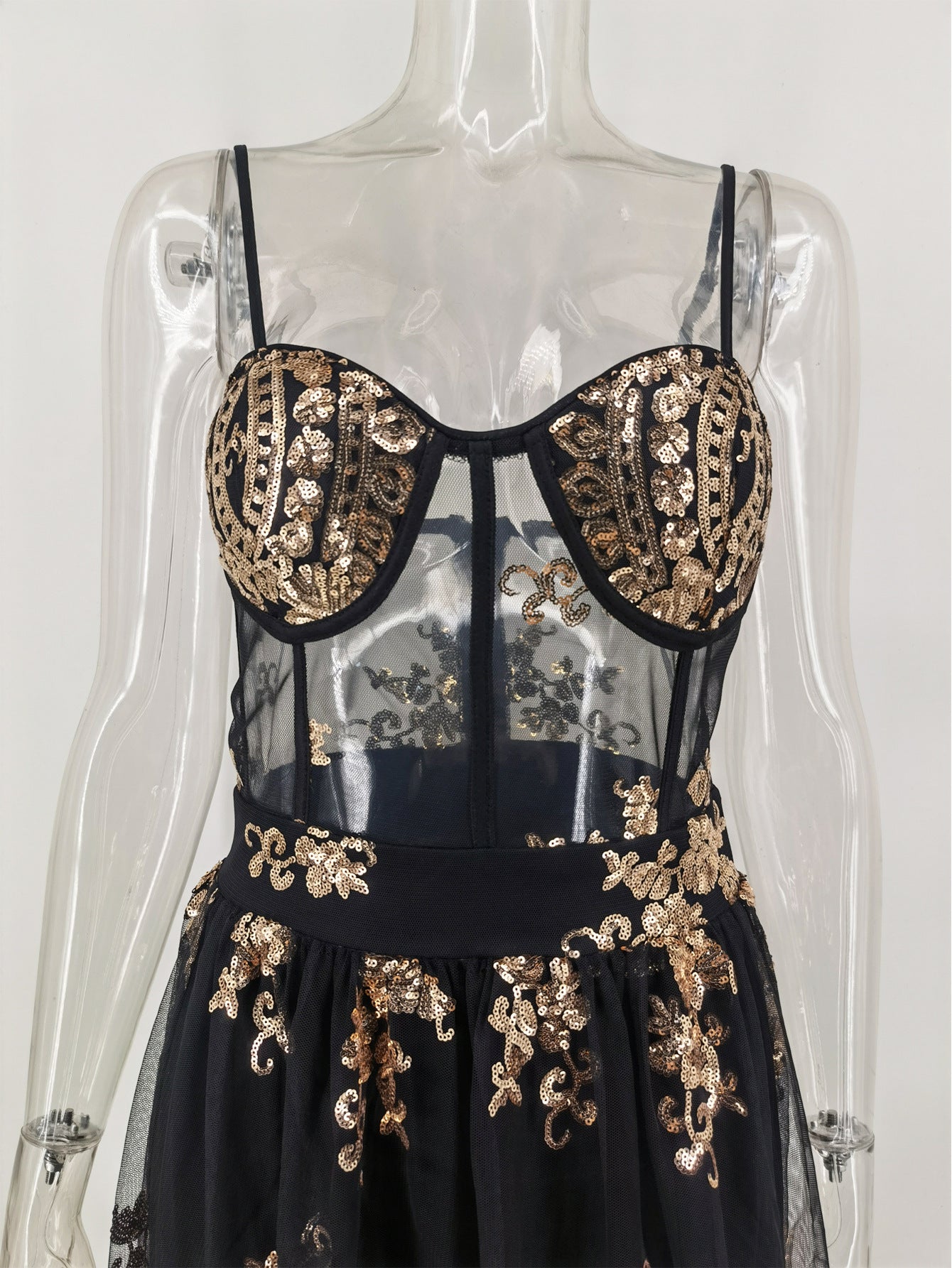 Sexy See-Through Green Sequin Dress Women's Maxi Evening Gown 11