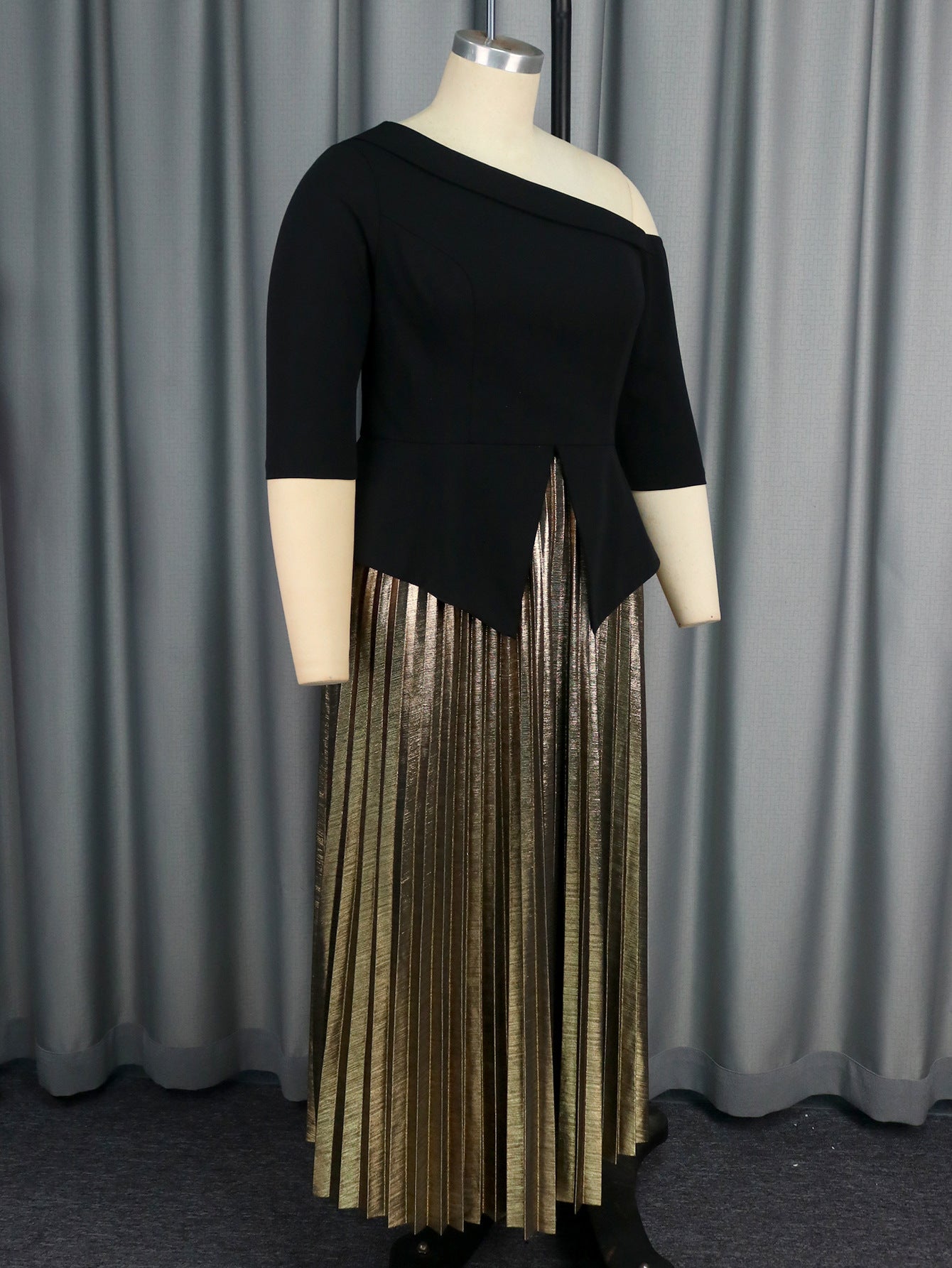 Women party sexy slit top luxury pleated skirt two-piece 11