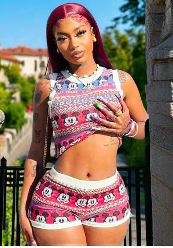 Women summer sweater tank top and shorts two-piece suit