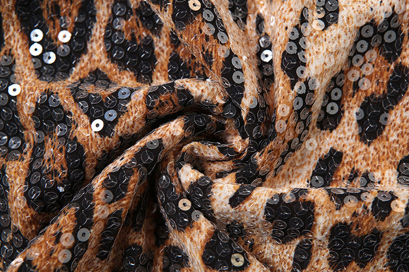 Women Spring Sexy Leopard Sequin Bodycon Dress 16