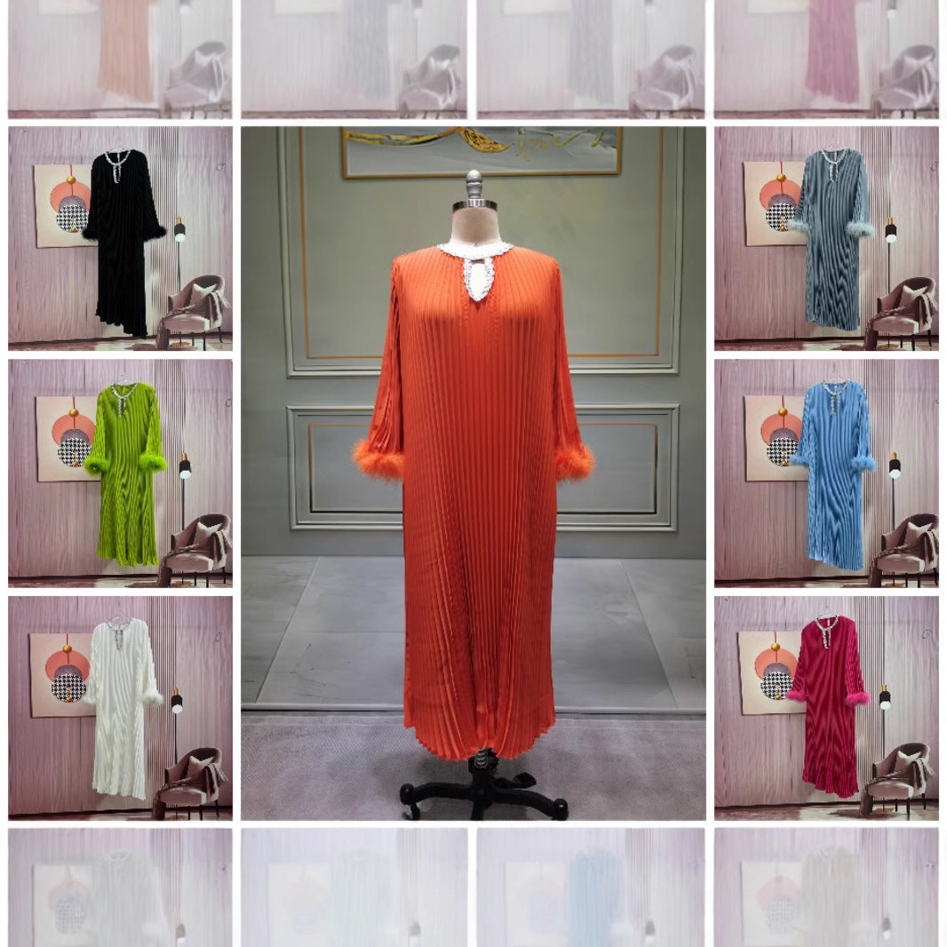 Plus Size Women Round Neck Ostrich Feather Dress 16