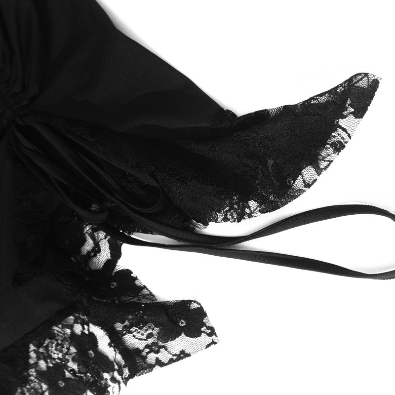 Women Sexy Strapless Lace Patchwork Hollow Irregular Mini Dress 17