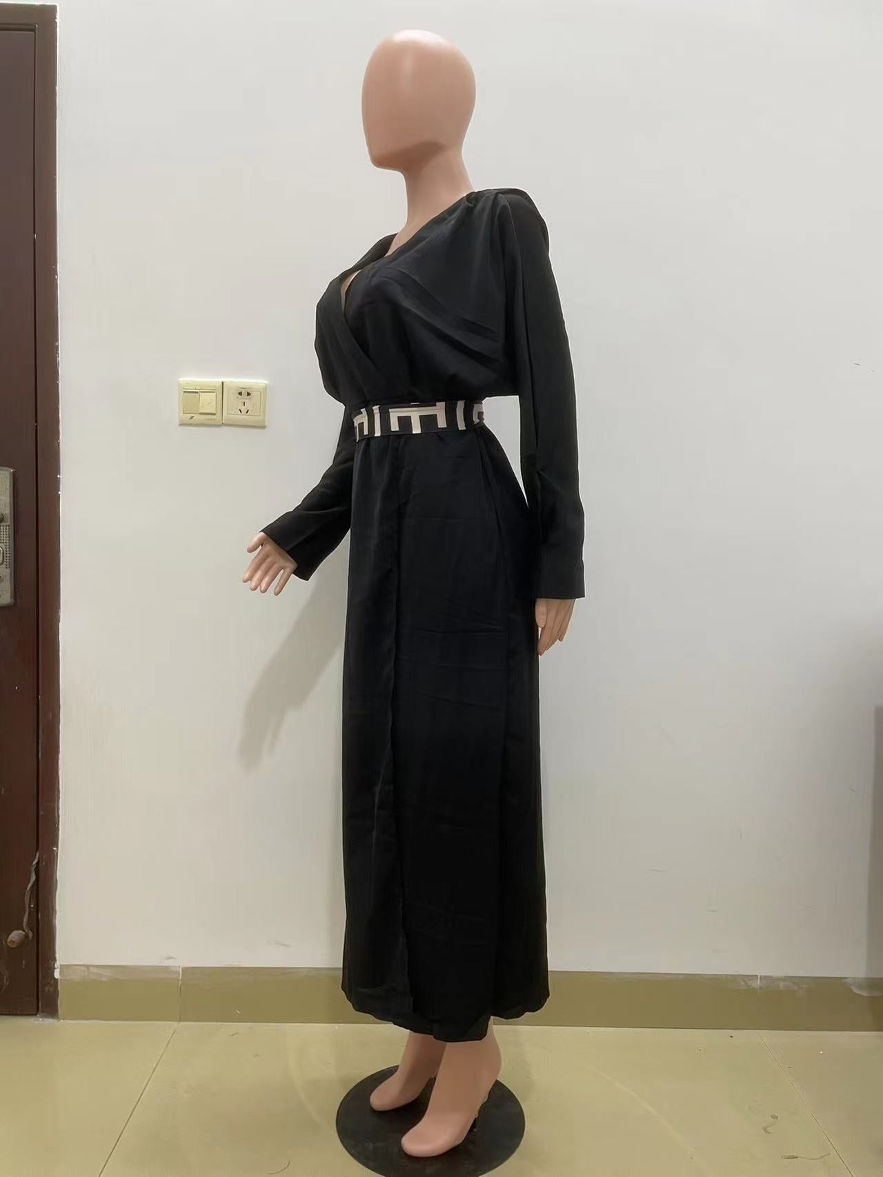 Autumn Black Fashionable Slit Loose Dress 9