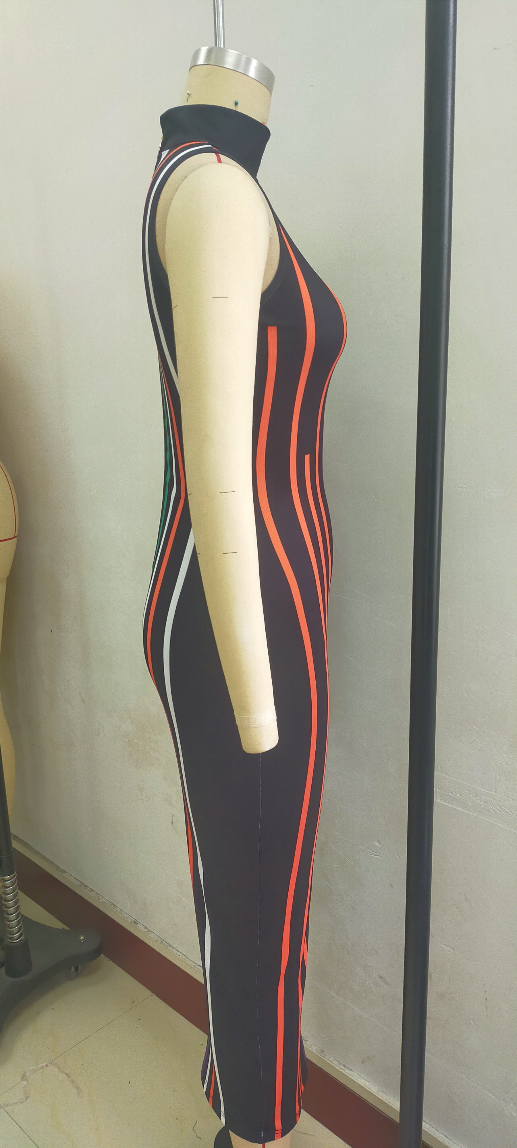 Sexy Slim Zipper Digital Print Sleeveless Bodycon Dress Night Club Wear 14