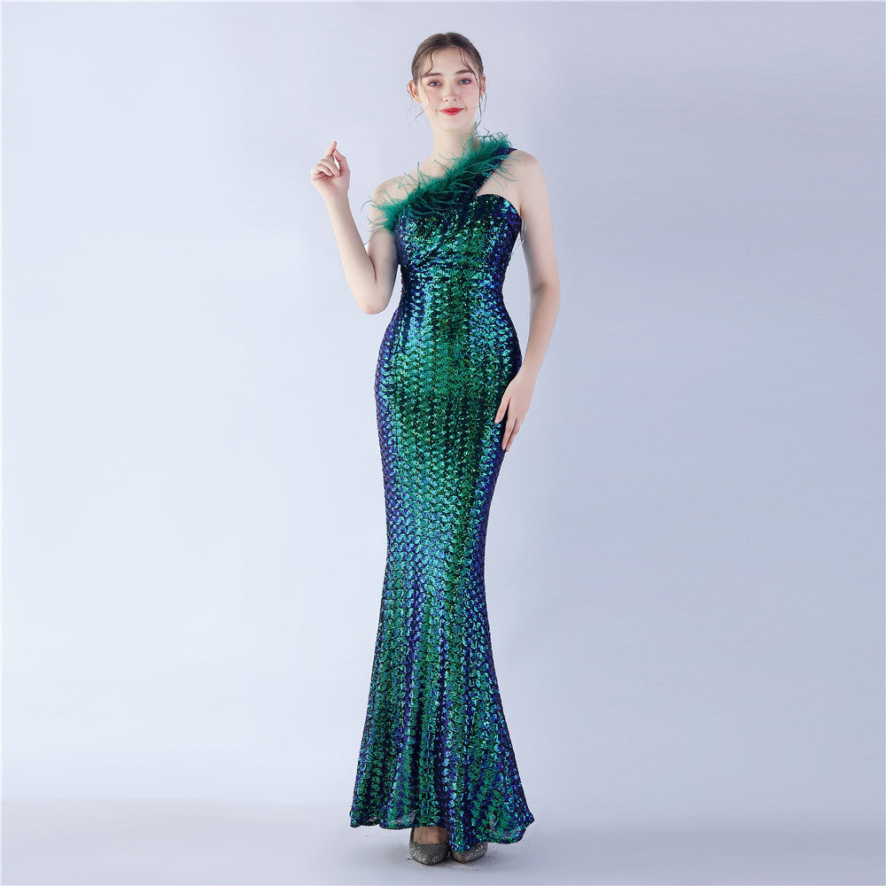 Luxury Sequin Slash shoulder Sleeveless Mermaid Plus Size Formal Party Evening Dress 16