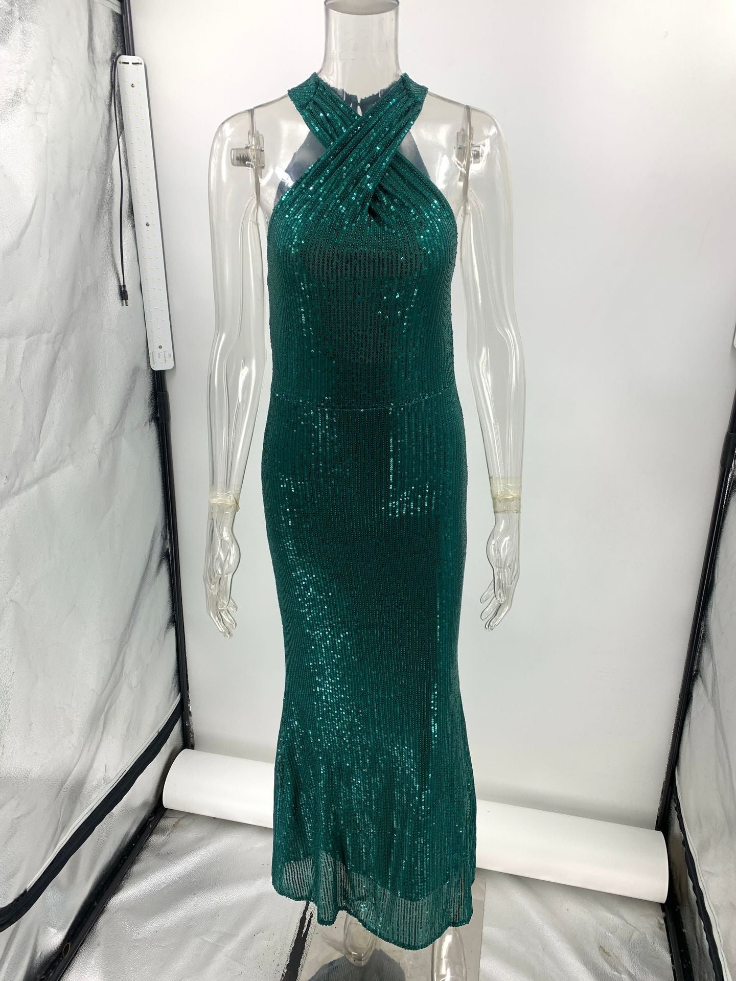 Women Sexy Backless Sleeveless Sequin Maxi Evening Dress 13