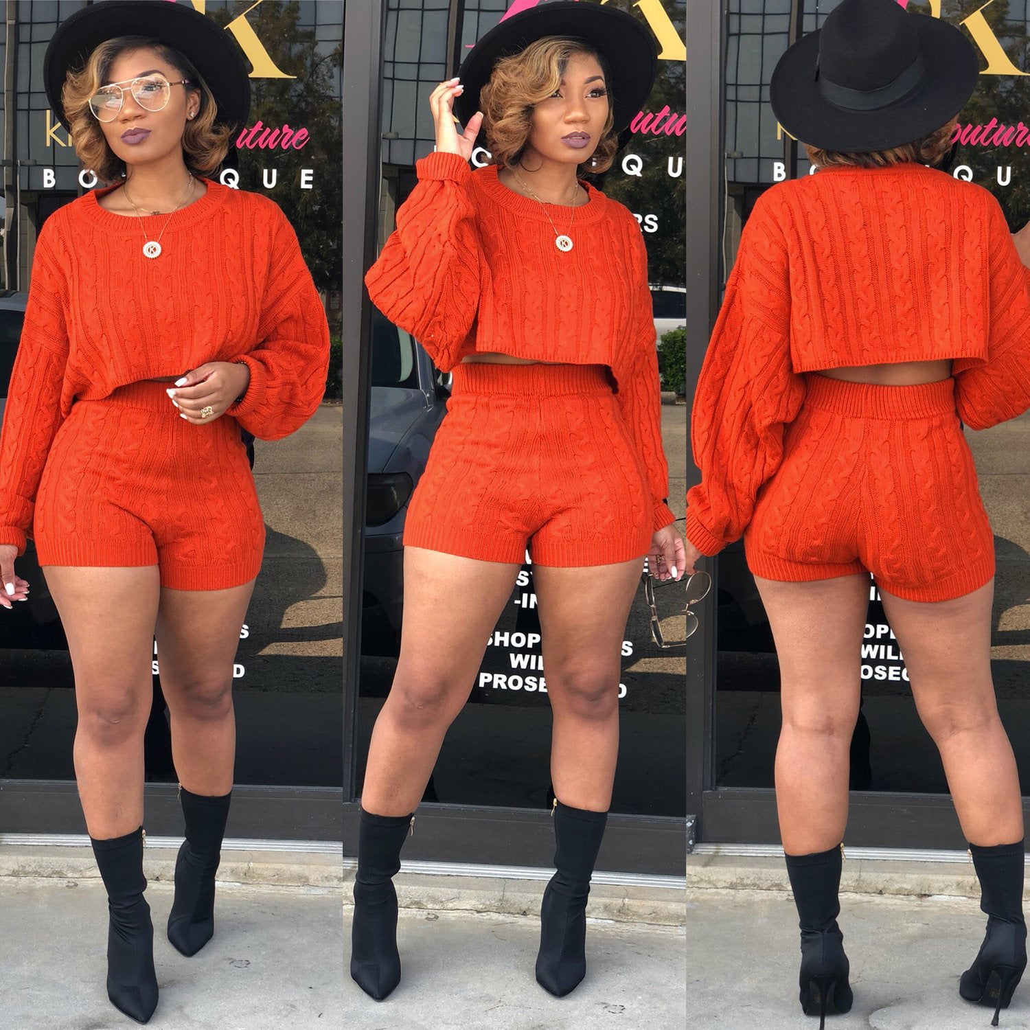 Women's Knit Sweater Shorts Nightclub Two-Piece Set 9