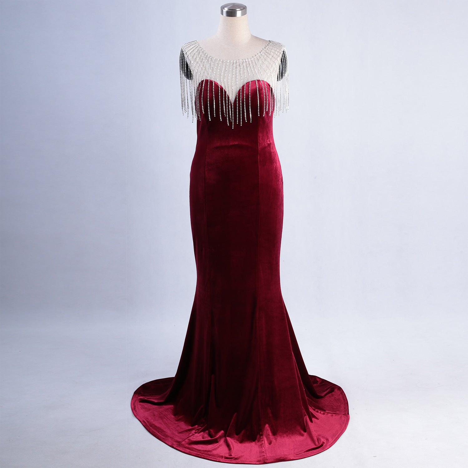 diamond chain velvet evening dress Formal Party long slim and elegant mermaid Prom Dress 36