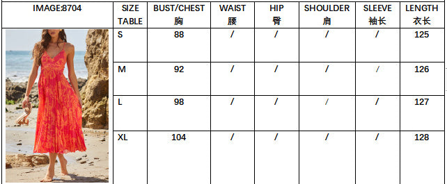 Women V-Neck Printed Sleeveless Beach Pleated Sexy Strap Dress 11