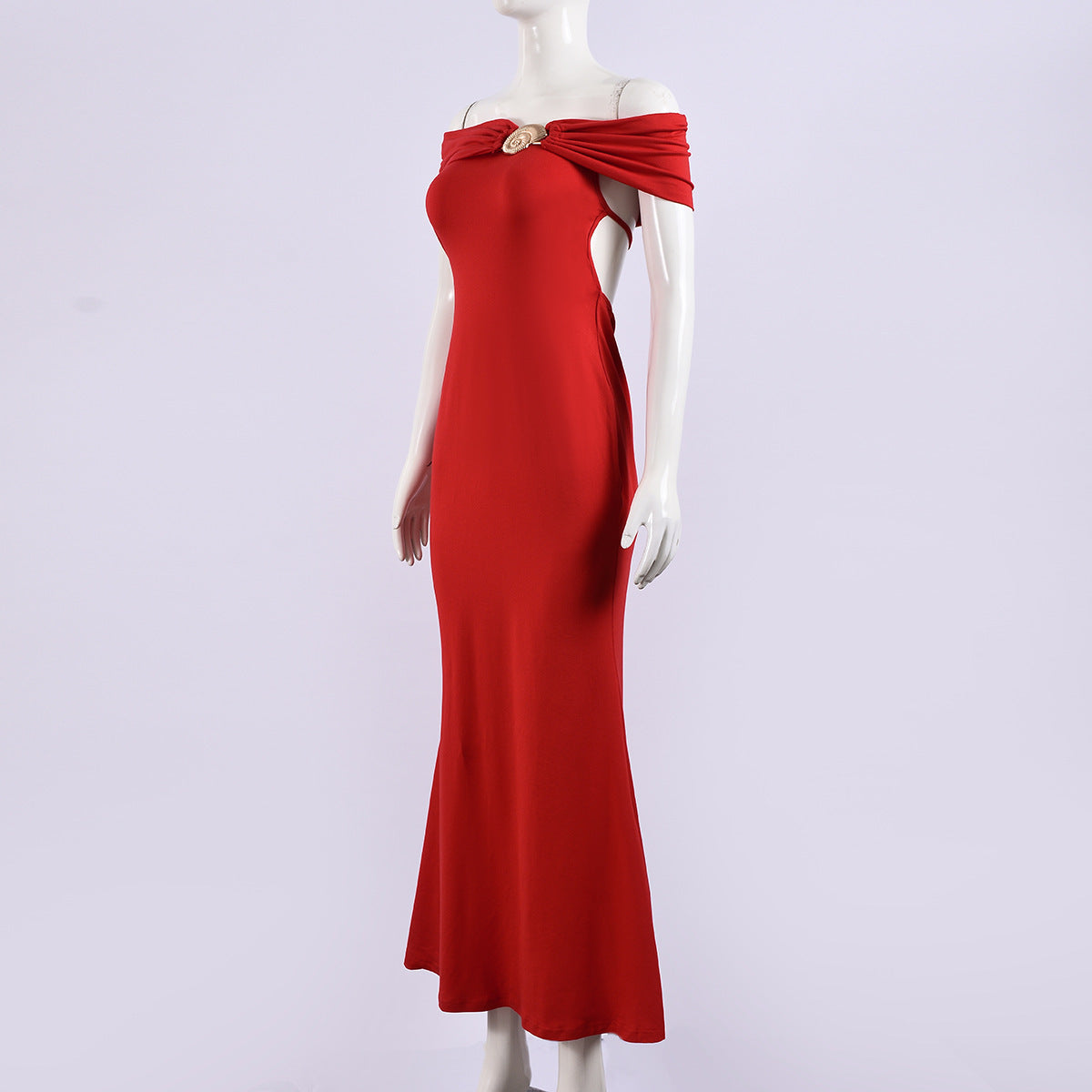 Autumn Women's Chic Off Shoulder Lace-Up Low Back Slim Long Dress 9