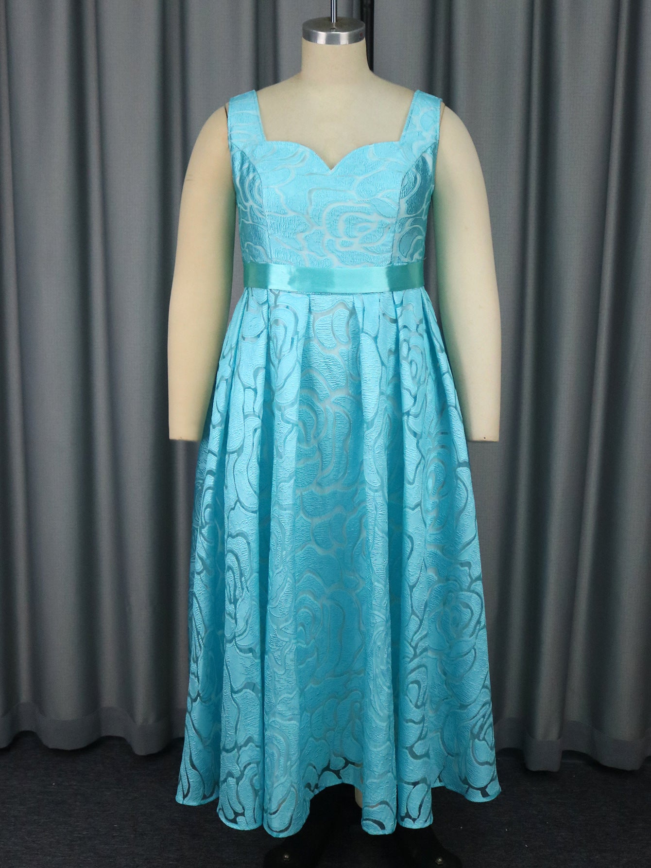 Women's Sexy V-Neck Strap Jacquard High-Waist Elegant Formal Party A-Line Dress 6