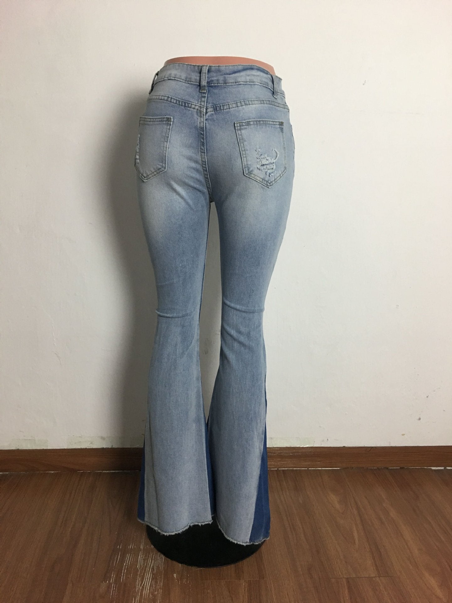 Women Casual Ripped Washed Bell Bottom Denim Pants 8