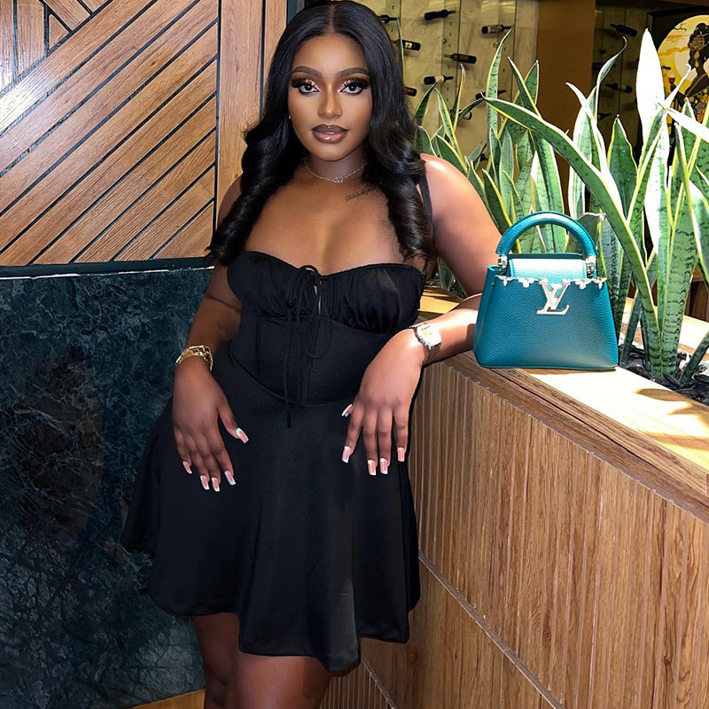 Women's Solid Color Dress Sexy Halter Strap Street Chic Casual Trend Dress