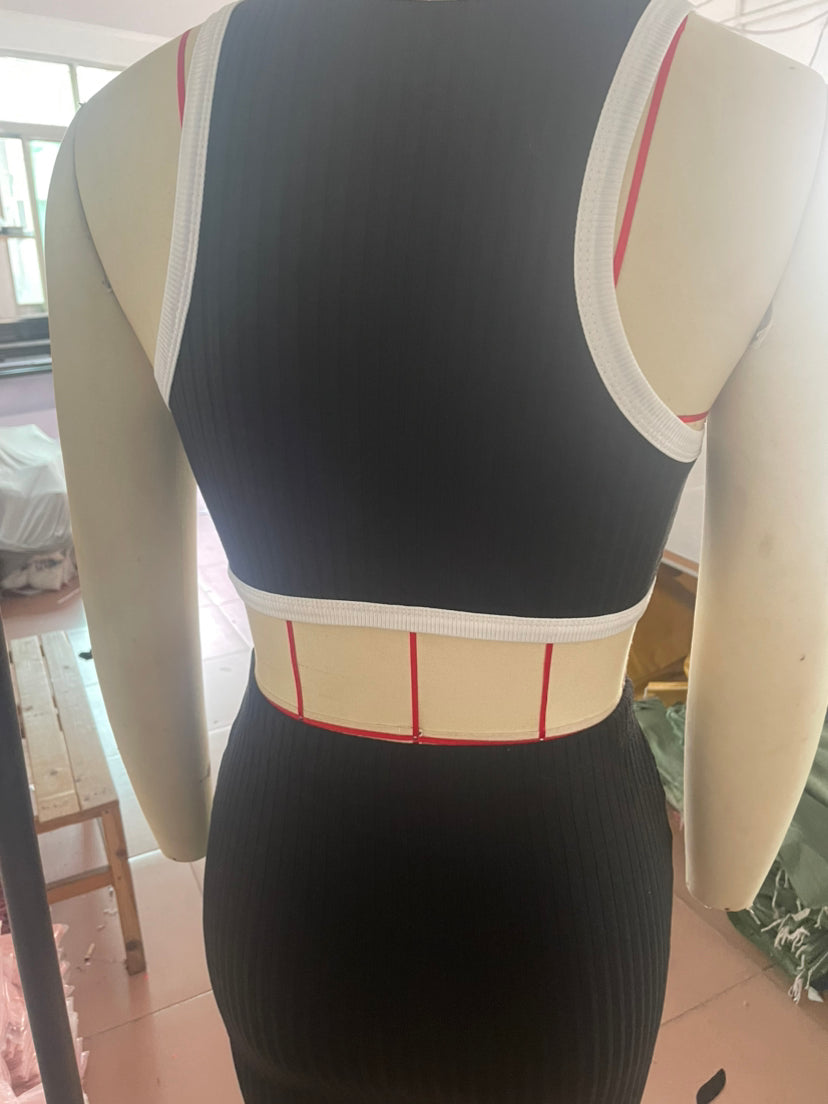 Contrast Trim Sexy Vest Tight Fitting Mini Skirt Set 6