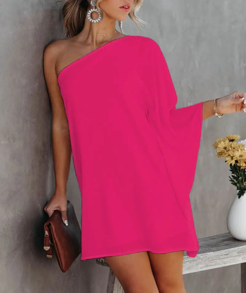 Spring Summer Positioning Print Ombre One Shoulder Casual Dress 13