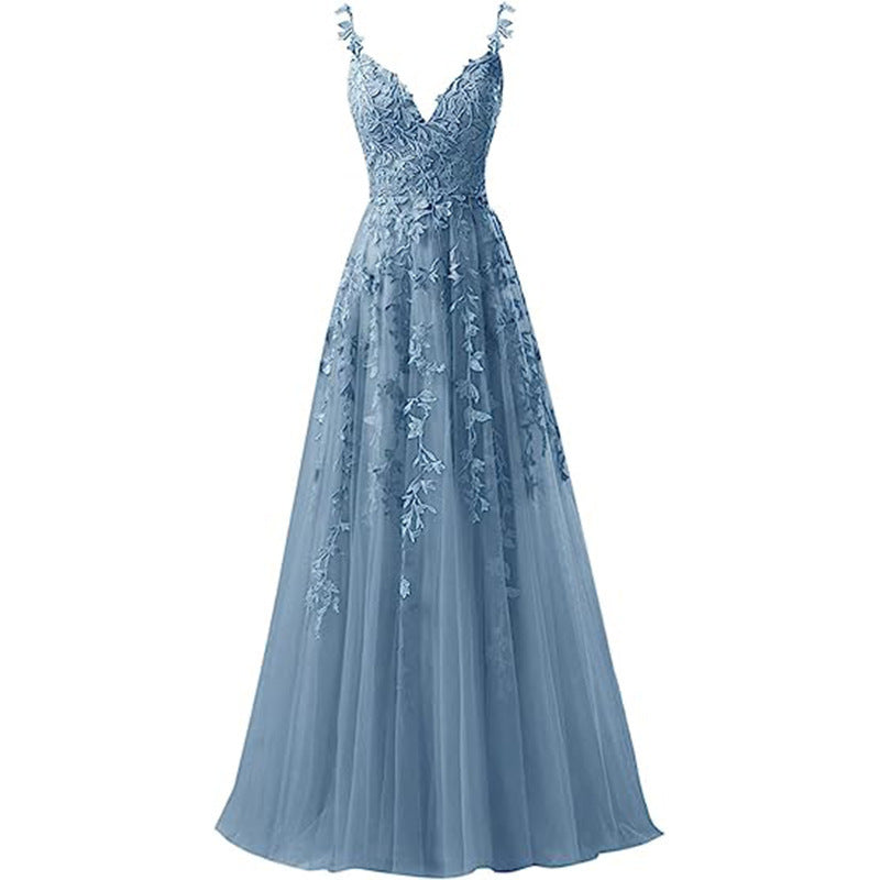 Women suspender tulle lace applique party ball evening dress（Processing time need 3-6 days） 8