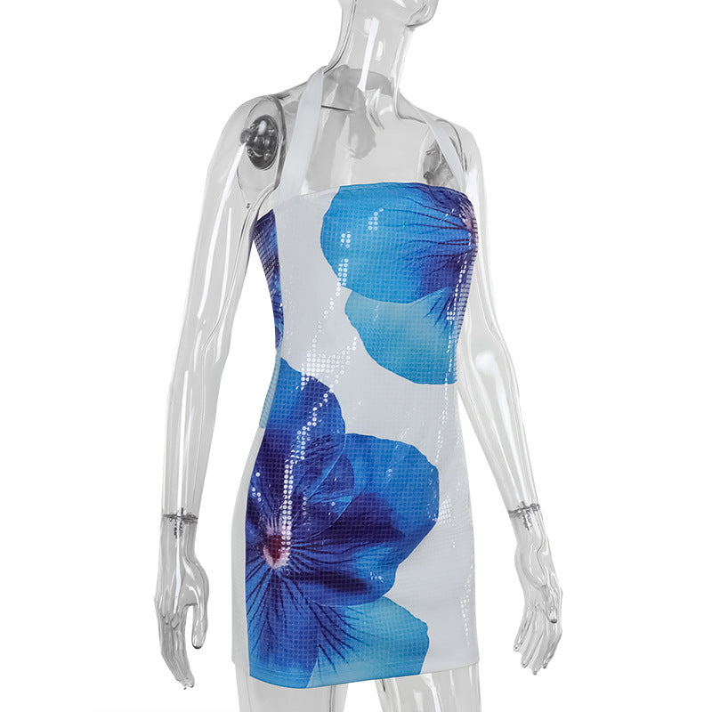 Autumn Floral Sequin Halter Neck Women's Chic Bodycon Dress 18