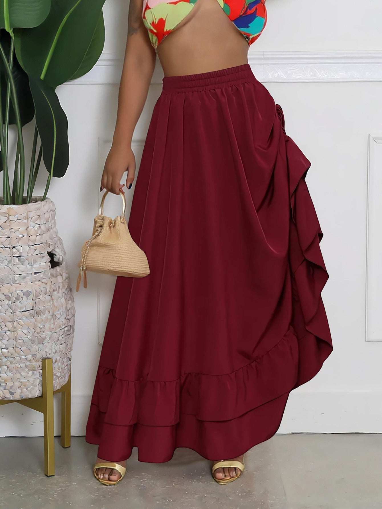 Women's Elegant Side Drawstring Pleated Long Skirt 4