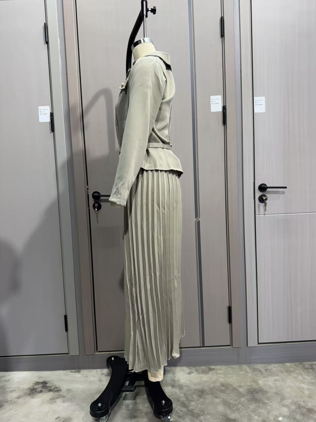 Women Button Blazer and Pleated Skirt Two Piece Set 15