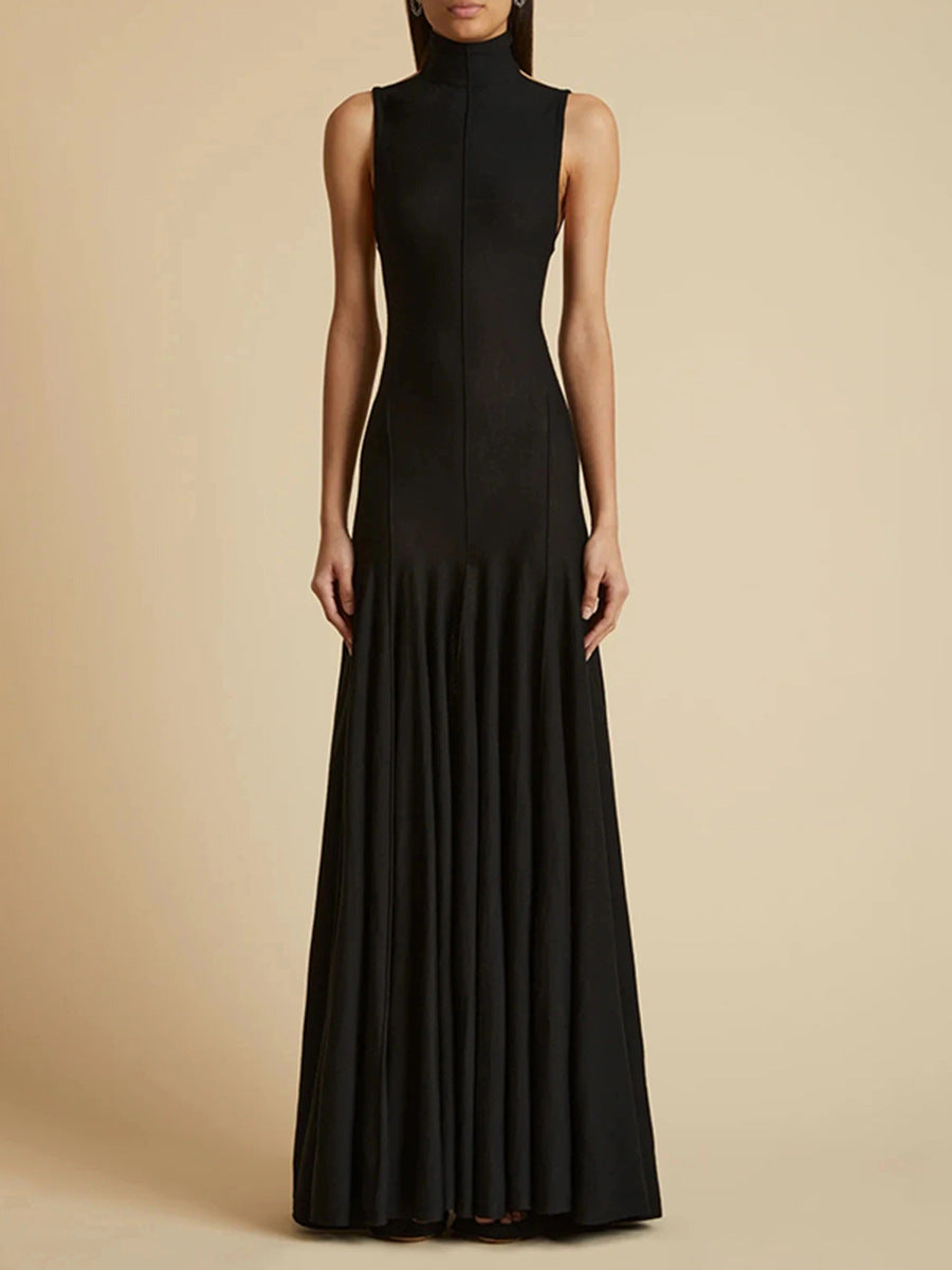 Chic Elegant Spring Stand Collar Sleeveless Comfortable Pleated Dress 4