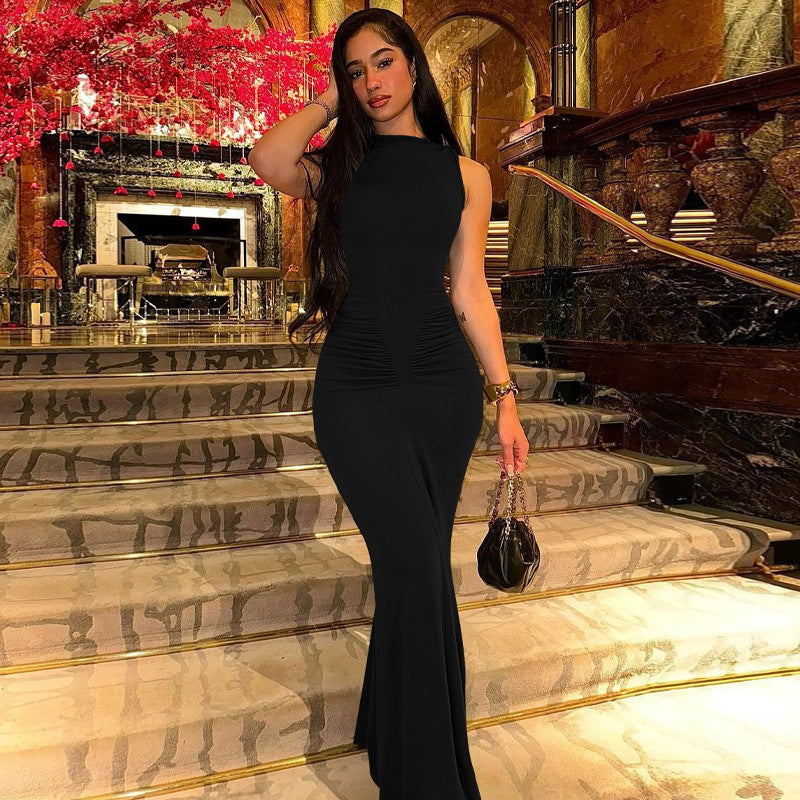 Women Summer Pleated Solid Short-Sleeve Dress 4