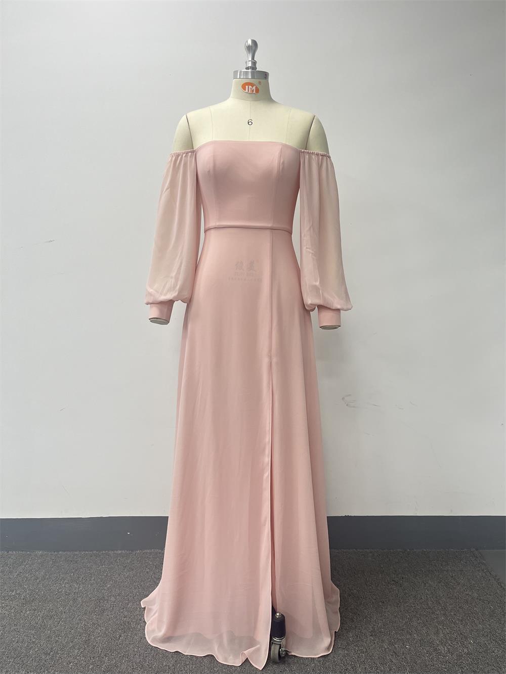 Women Elegant Strapless Long Sleeve Zip Slit Dress 4