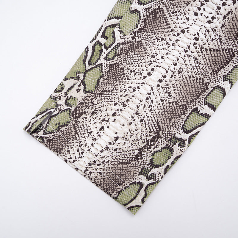 Women Fall Snake Print Halter Neck Sleeveless Top and Pants Two-Piece Set 16