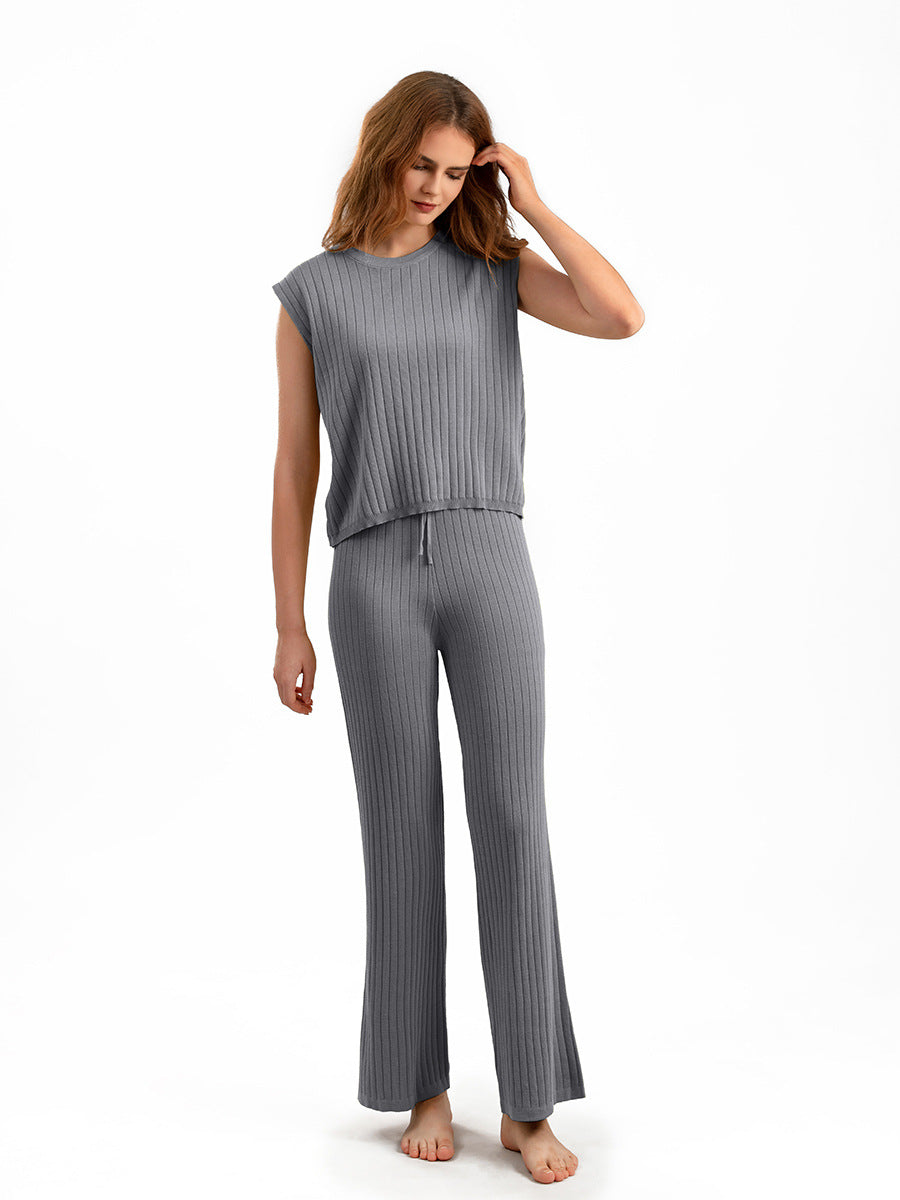 Plus Size Summer Women Loose Casual Solid Top and Pant Two-piece Set 3