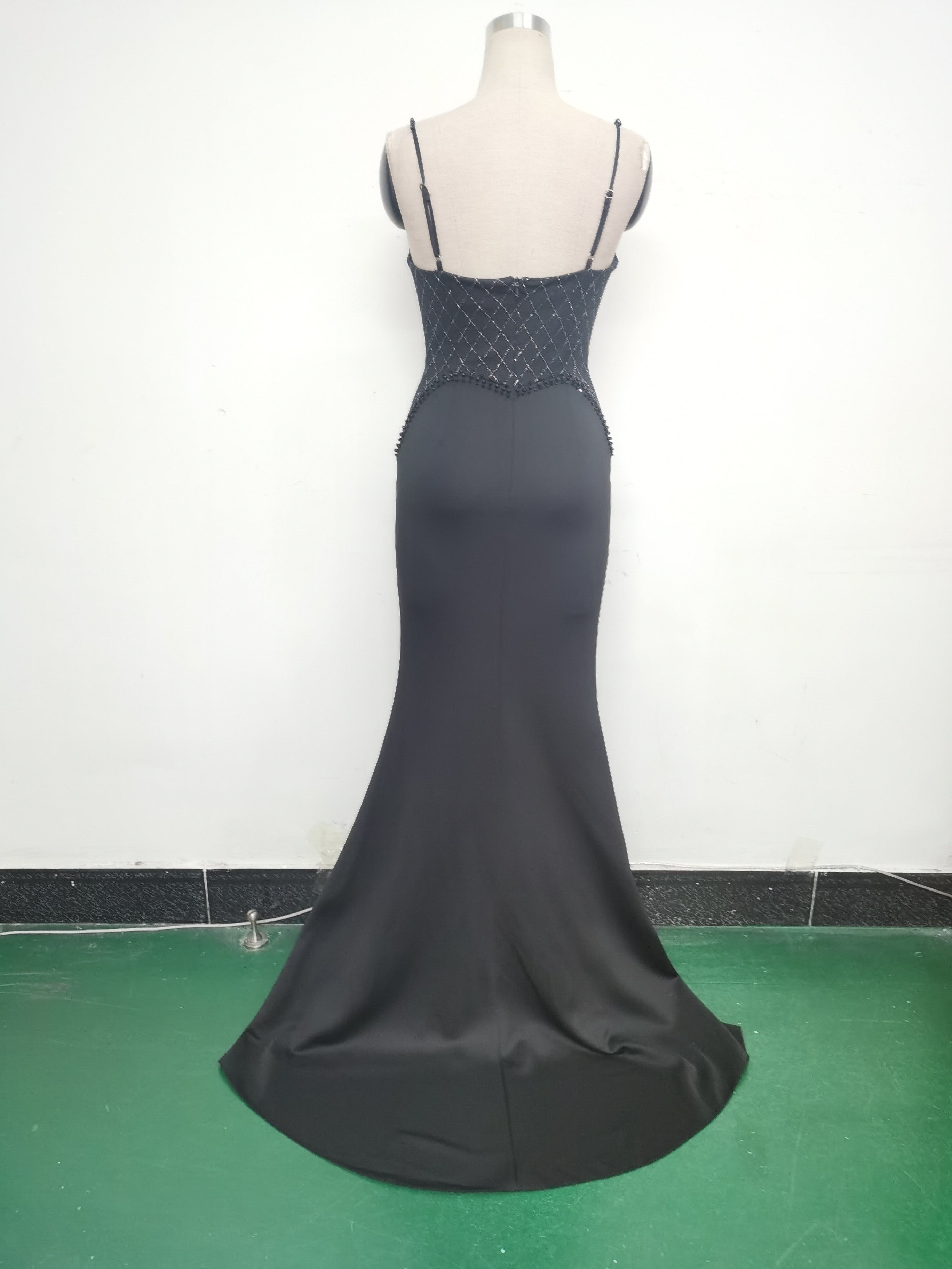 Women Strappy Heart-Shaped Lace Grid Embroidery Beaded Fishbone Formal Party Evening Dress 42