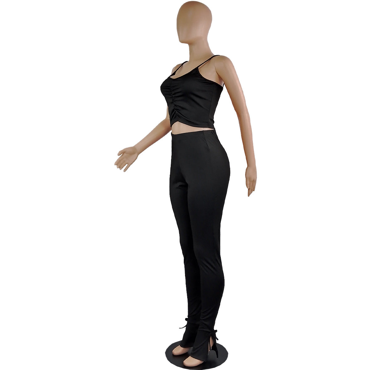 Women Suspenders Sexy Buttocks Lace-Up Crop Top and Pant Two-Piece Set 14