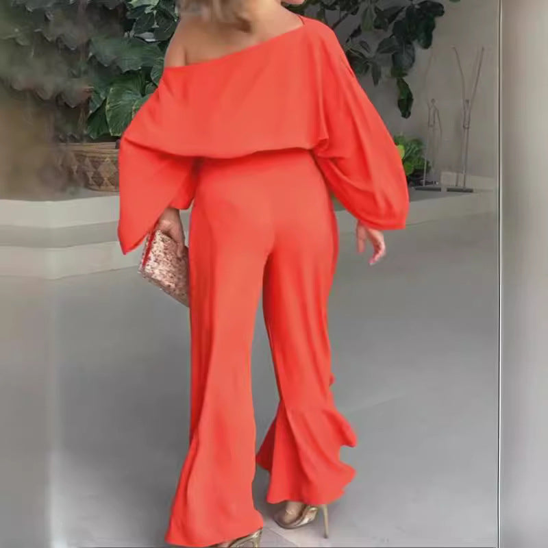 Women Chic Solid Bohemian Loose Slash Shoulder Top and Pant Two-piece Set 4